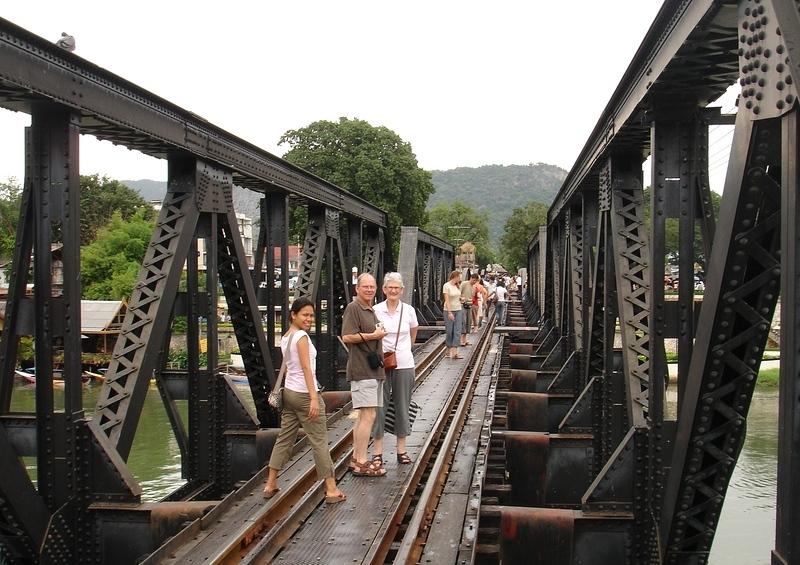 Suppatra, Graham and Maureen on the Bridge