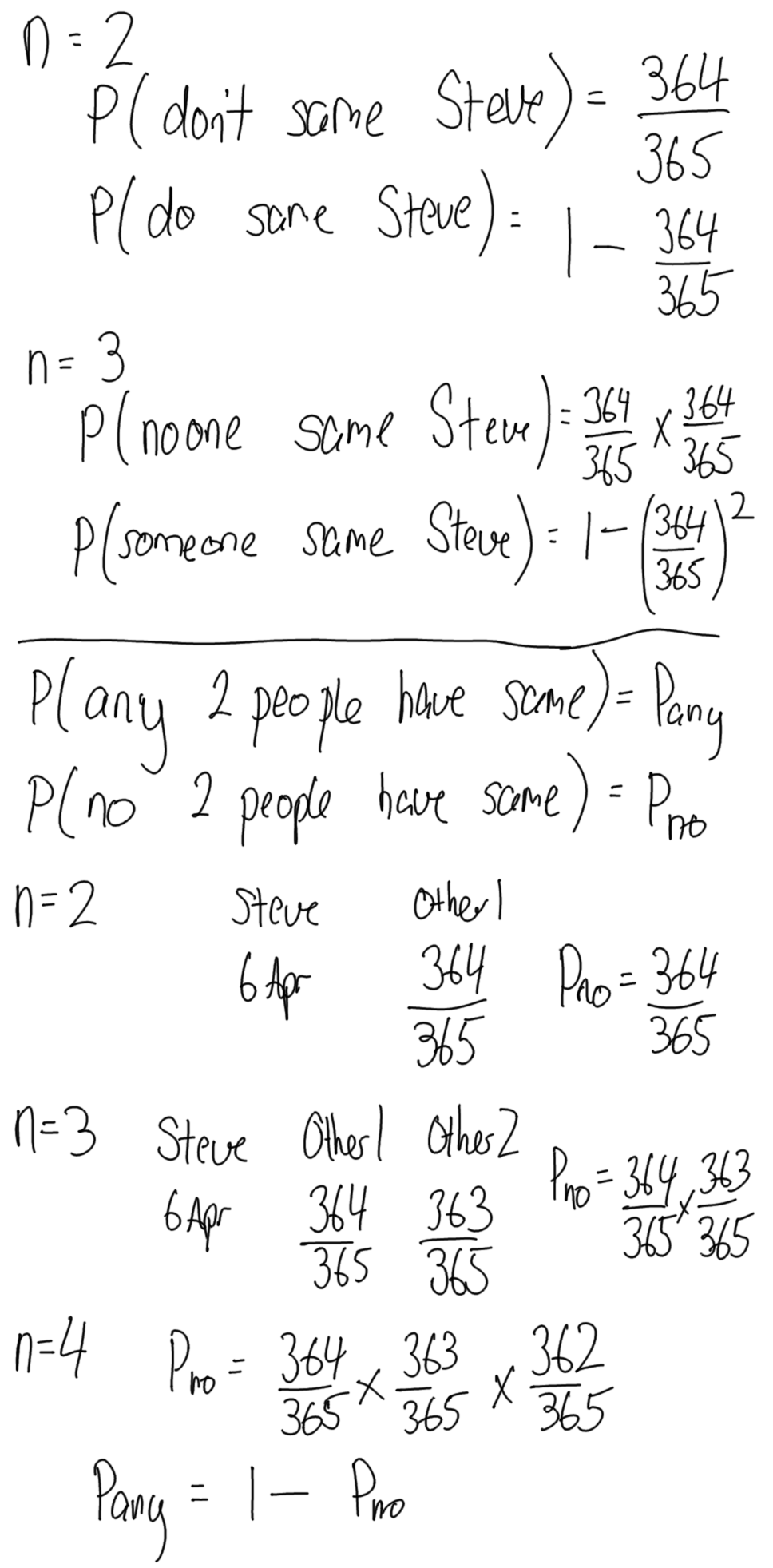 Example of Birthday Probability Calculations